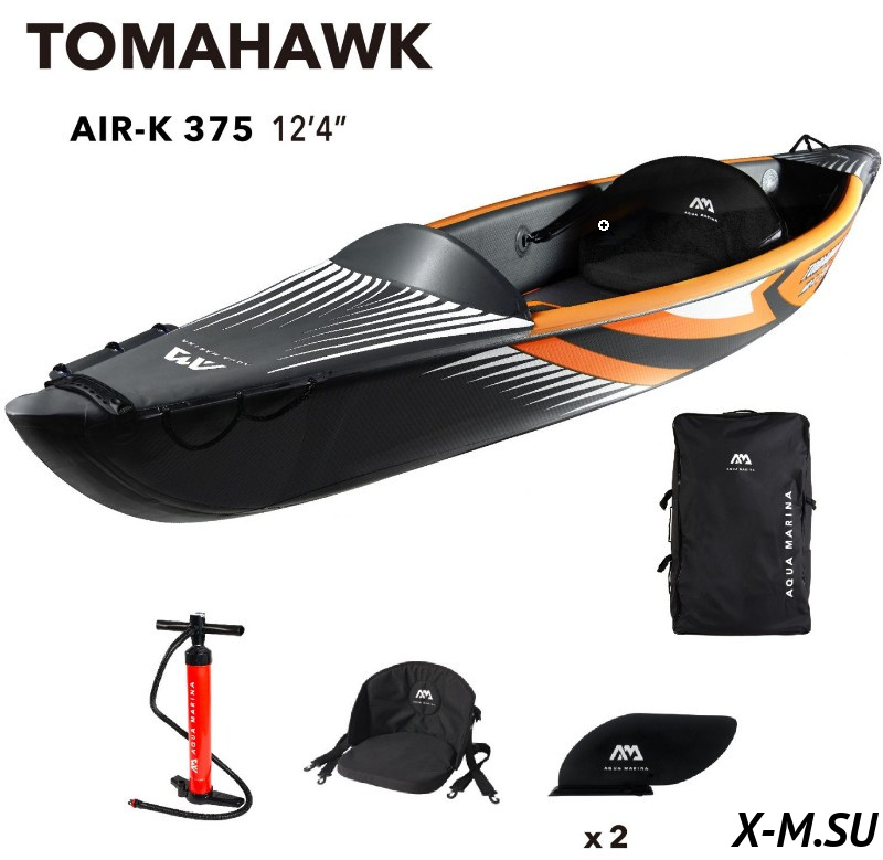 Каяк надувной одноместный AQUA MARINA Tomahawk AIR-K 375 Каяк надувной одноместный AQUA MARINA Tomahawk AIR-K 375