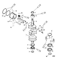 Коленчатый вал, поршни и шатуны 2-Х ТАКТНОГО ПЛМ MERCURY 50EO Серийный номер от 9973100 до 0P016999